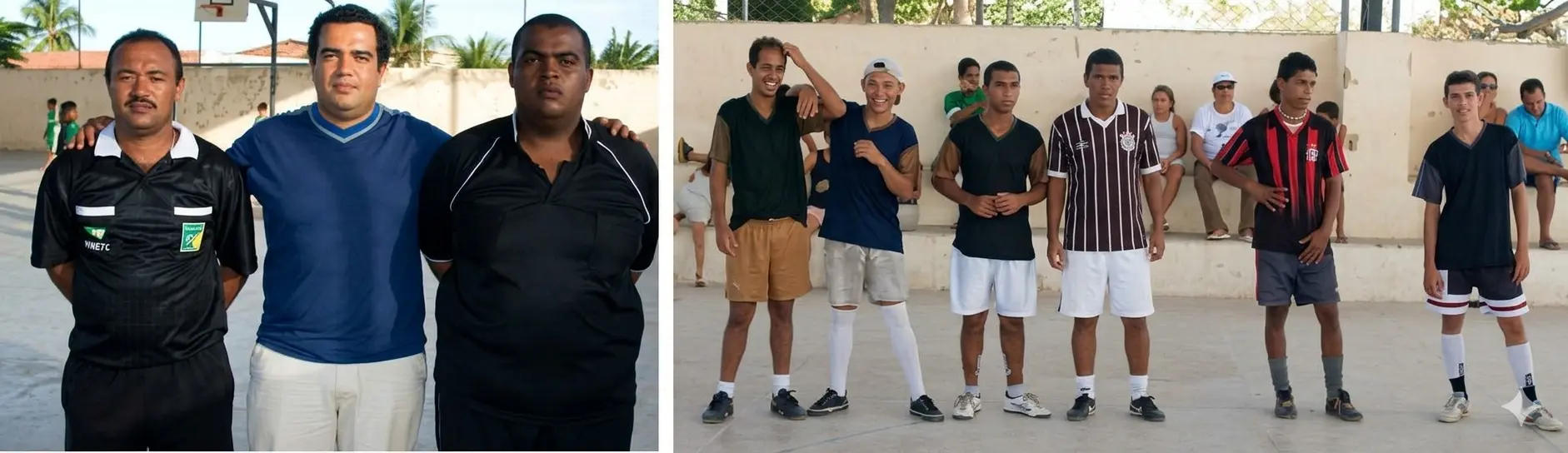 Árbitros Ronildo e Léo Neto ao lado da equipe Madureira na quadra durante o Torneio de Futsal do Valentina.